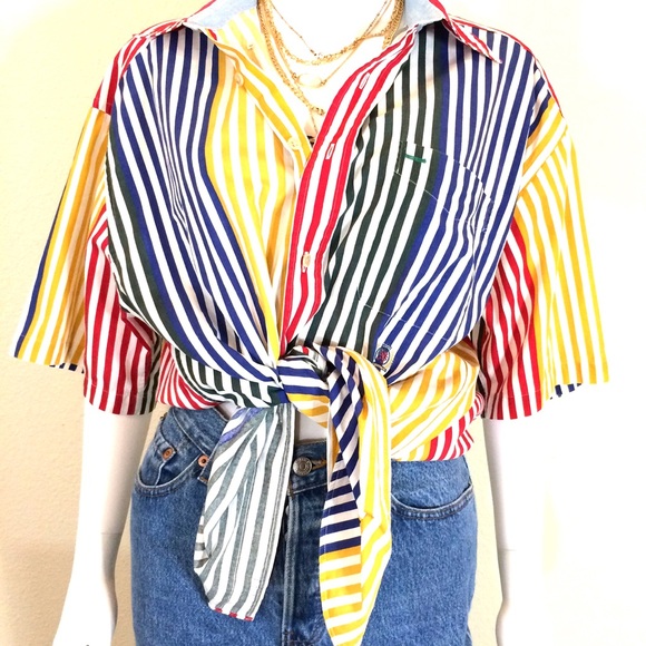 90’s Vintage Tommy Hilfiger striped shirt oversized button down top blouse - Picture 2 of 8